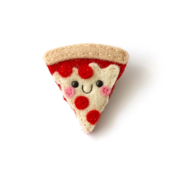 Pepperoni Pizza Felt Brooch, Kawaii Pin, Handsewn Accessory made in the UK