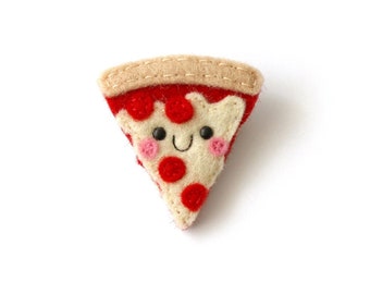 Pepperoni Pizza Felt Brooch, Kawaii Pin, Handsewn Accessory made in the UK