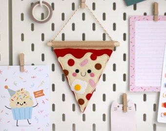 Pizza Slice Felt Banner, Custom Toppings, Kawaii Food Gift by hannahdoodle