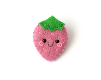 Kawaii Pink Strawberry Felt Brooch