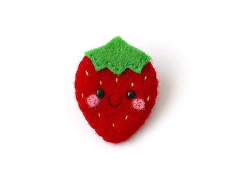 Red Strawberry Felt Brooch, handmade by hannahdoodle