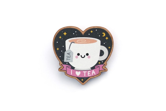 Tea Wooden Pin Badge, Kawaii Teacup Wood Brooch, Tea Gift Ideas