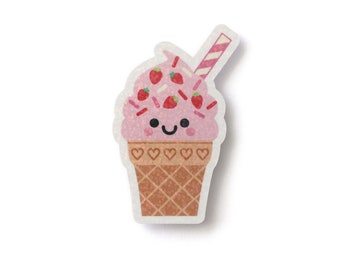 Strawberry Ice Cream Sticker with Holographic Overlay Sequin Effect