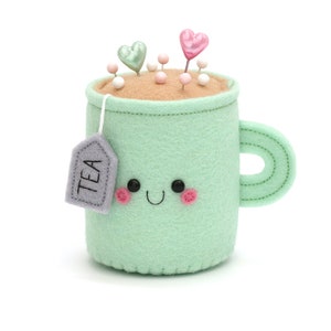 Mint Teacup Pincushion: Handmade Wool Felt Needle Cushion