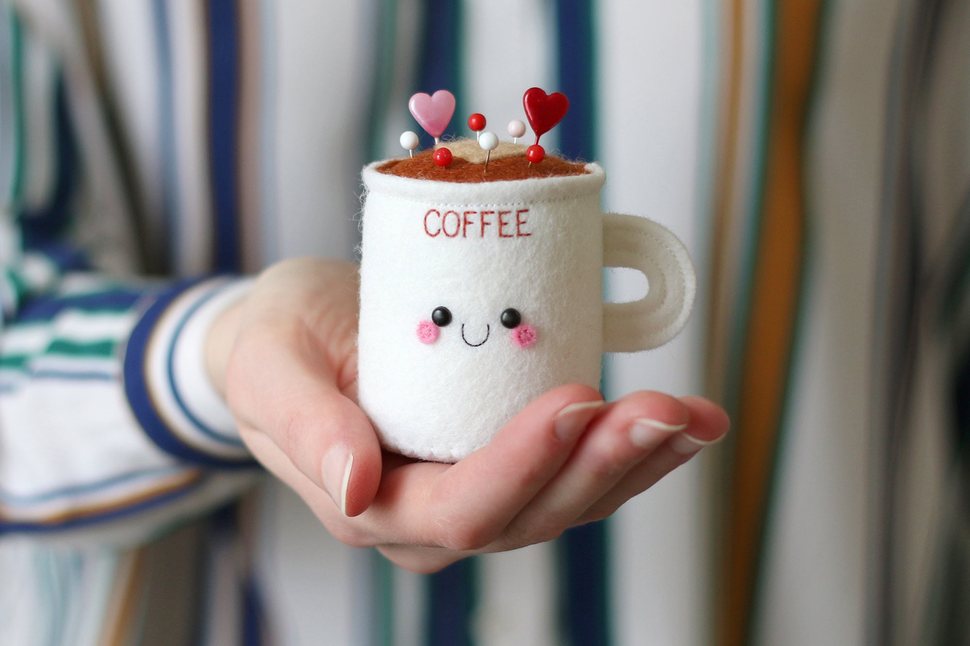 Coffee Cup Pincushion, Available in 12 colours, Kawaii Accessory for Sewing Pins