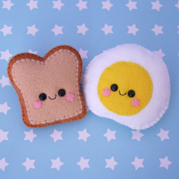 Toast and Egg Felt Brooches