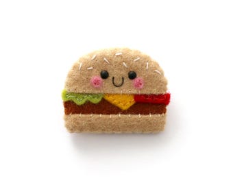 Cheeseburger Felt Brooch: Kawaii Burger Pin, Handmade Wool Accessory