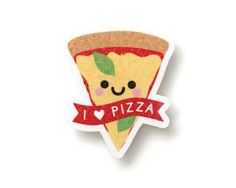 Margherita Pizza Sticker with Holographic Overlay Sequin Effect, I Love Pizza