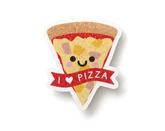 Hawaiian Pizza Sticker with Holographic Overlay Sequin Effect, I Love Pizza