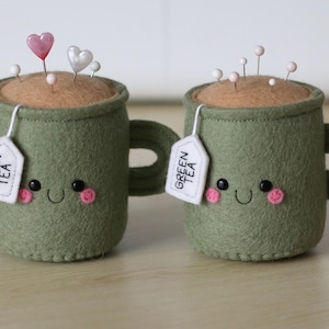 Green Tea Pincushion, Sewing Room Decor, Needle Cushion, Seamstress Gift, Handmade Pincushion image 7