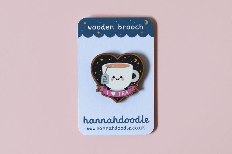 Tea Wooden Pin Badge, Kawaii Teacup Wood Brooch, Tea Gift Ideas image 6