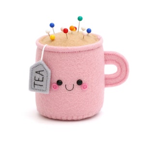 Pink Teacup Pincushion, Novelty Pincushion, Sewing Gifts, Hat Pin Holder, Felt Food