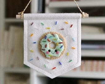 Mint Donut Banner, Handmade by hannahdoodle, Kawaii Food