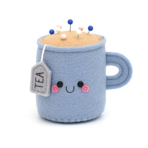 Teacup Pincushion, Cornflower Blue, Tea Accessory, Kawaii Pincushion, Sewing Gift, Craft Supply
