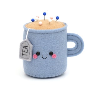 Teacup Pincushion, Cornflower Blue, Tea Accessory, Kawaii Pincushion, Sewing Gift, Craft Supply image 1