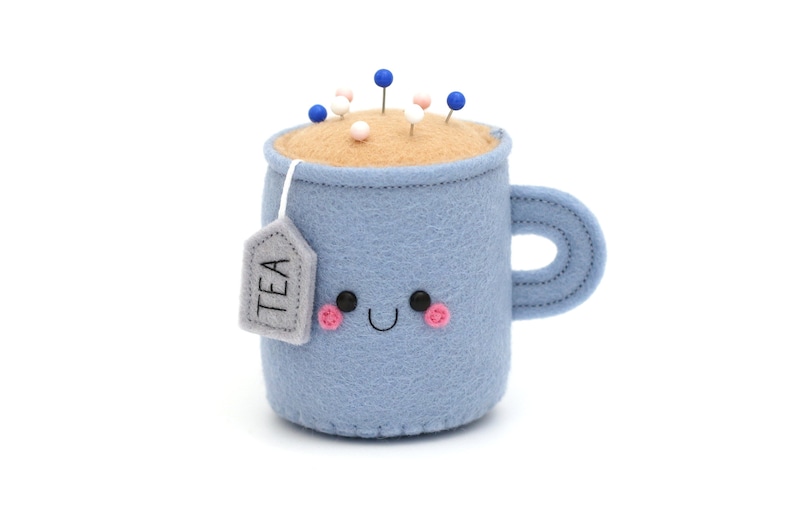 Teacup Pincushion, Cornflower Blue, Tea Accessory, Kawaii Pincushion, Sewing Gift, Craft Supply image 1