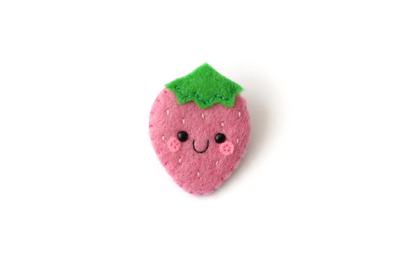 Kawaii Pink Strawberry Felt Brooch Etsy