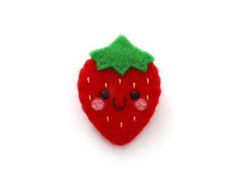 Red Strawberry Felt Brooch, handmade by hannahdoodle