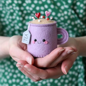 Purple Teacup Pincushion, Sewing Pin Safety, Seamstress Gift, Happy Tea