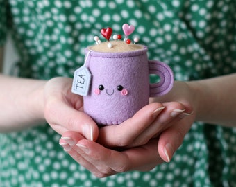 Purple Teacup Pincushion, Sewing Pin Safety, Seamstress Gift, Happy Tea