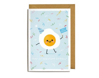 Happy Birthday Egg Card, 'Have an eggcellent birthday!', Punny Funny Cute Card
