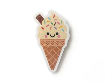 Vanilla Ice Cream Sticker with Holographic Overlay Sequin Effect