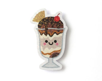 Caramel Chocolate Sundae Sticker with Holographic Overlay Sequin Effect