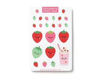 Strawberry Sticker Sheet, Kawaii Glossy Planner Stickers, Journal Stickers