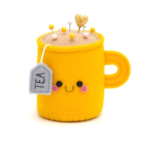 Handmade Yellow Teacup Pincushion: Wool Felt Craft Decor