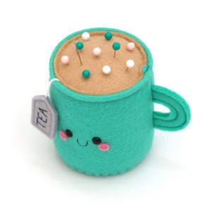 Emerald Green Teacup Pincushion, Felt Pin Storage, hannahdoodle, Happy Room Decor, Sewing Gift image 2