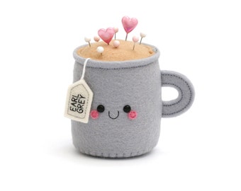 Earl Grey Teacup Pincushion, Felt Pincushion by hannahdoodle