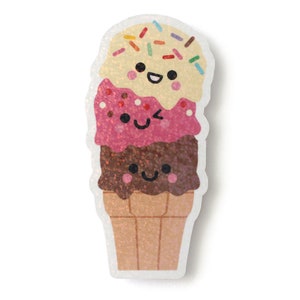Neapolitan Ice Cream Sticker, Holographic Overlay Sequin Effect