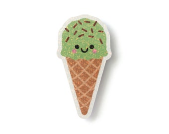 Mint Choc Chip Ice Cream Sticker, Holographic Overlay Sequin Effect