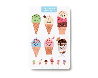 Kawaii Ice Cream Sticker Sheet: Glossy Journal Stickers