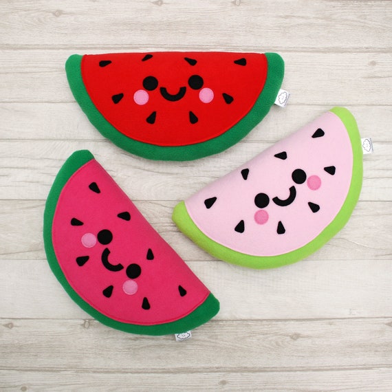 Red Happy Watermelon Plushie Red Fruit Red Watermelon Plush Pillow – hannahdoodle