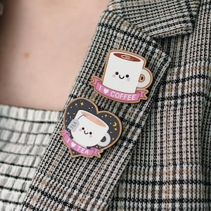 Tea Wooden Pin Badge, Kawaii Teacup Wood Brooch, Tea Gift Ideas image 4