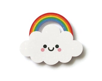 Rainbow Cloud Sticker with Holographic Overlay Stars Effect