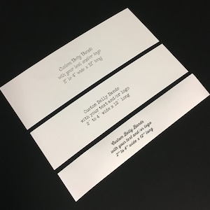 Larges bandes ventrales en papier blanc (100) . Emballage de produit de 30,5 cm (12 po.) Faire-parts imprimés personnalisés Fournitures Ruban de papier pour mariage Image de marque lumineuse