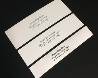 Wide White Paper Belly Bands (100) . 12” Product Wrap Custom Printed Invitations Supplies Wedding Paper Ribbon Bright Product Branding