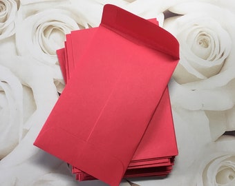 Coin Envelopes . Red Mini Gift Card Size 2.25" x 3.5" Gummed Flaps Seeds Business Cards Scrapbooking Small Valentine Little Packet Christmas