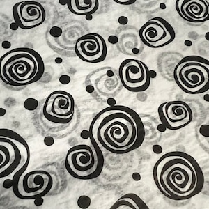 Papier de soie tourbillons bohèmes - Amusant et funky noir et blanc 15 x 20 ou 20 x 30 emballage Emballage cadeau Papier d'emballage Fournitures Spirales imprimées points