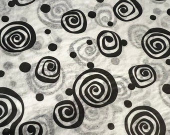 Seidenpapier im Boho-Stil mit Wirbeln – lustig und abgefahren in Schwarz und Weiß, 15 x 20 oder 20 x 30 cm, Verpackung, Geschenkpapier, Geschenkpapier, bedruckte Spiralen, Punkte