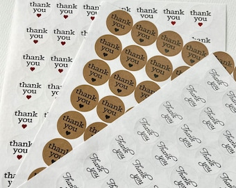 Thank You Stickers (144) - one inch round self adhesive envelope seals typewriter script white kraft 2 DOLLAR DEAL seller supplies destash