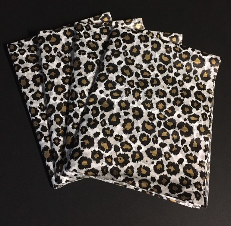 Leopard Tissue Wrap Animal Lovers Metallic Gold and Black 15x20 / 20x30  Packaging Gift Wrapping Paper Supplies Decoupage Kitschy Chic 