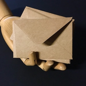 Mini Kraft Envelopes (ACEO size) - Thank You Notes Gift Cards Small Recycled Wedding Guest Book Pointed Gummed Flap Grocery Bag Brown