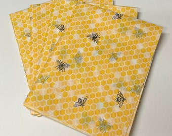 Bees and Honeycomb Tissue Wrap - Bright Yellow Print 15x20 or 20x30 Packaging Gift Wrap Wrapping Paper Eco-Friendly Pretty Buzzing Insects