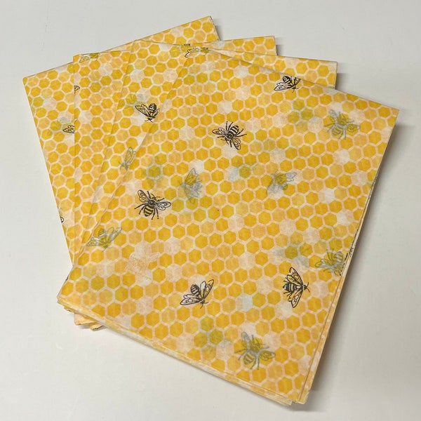 Bees and Honeycomb Tissue Wrap - Bright Yellow Print 15x20 or 20x30 Packaging Gift Wrap Wrapping Paper Eco-Friendly Pretty Buzzing Insects