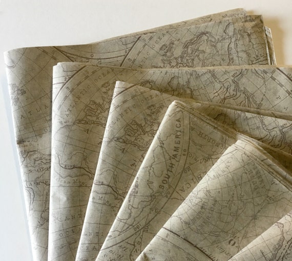 World Map Kraft Tissue Wrap Vintage / Antique Look 15x20 or 20x30 Packaging  Gift Wrap Old Fashioned Wrapping Paper Supplies Kraft Paper 