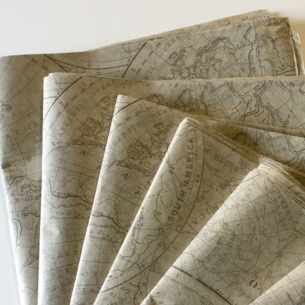 World Map Kraft Tissue Wrap - Vintage / Antique Look 15x20 or 20x30 Packaging Gift Wrap Old Fashioned Wrapping Paper Supplies Kraft Paper