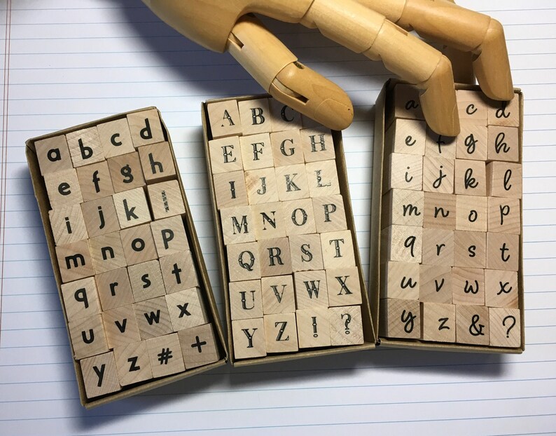 28 piece wood mounted small block elegant cursive letters card making invitations DIY uppercase lower case Alphabet Rubber Stamp Set